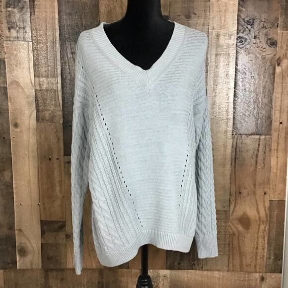 Caslon Women’s Size Small Gray Cable Knit V-Neck Oversized Pullover Sweater NWOT - Picture 13 of 14
